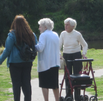 Three ladies walking in a park